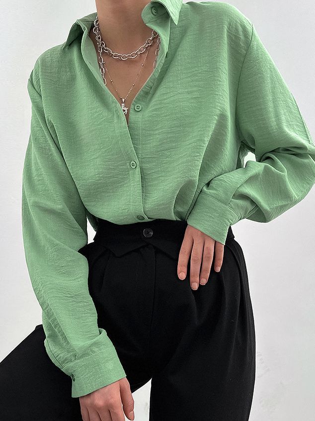 Women's Fashion Casual Polo Collar Pleated Shirt