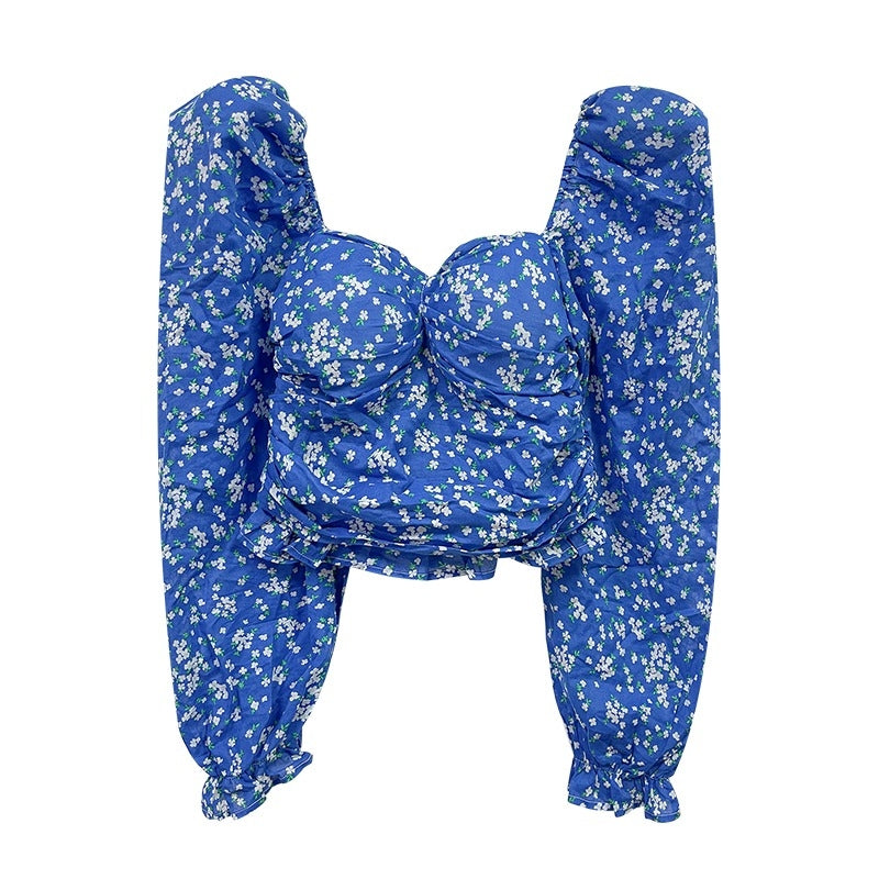 French Square Neck Floral Top For Women