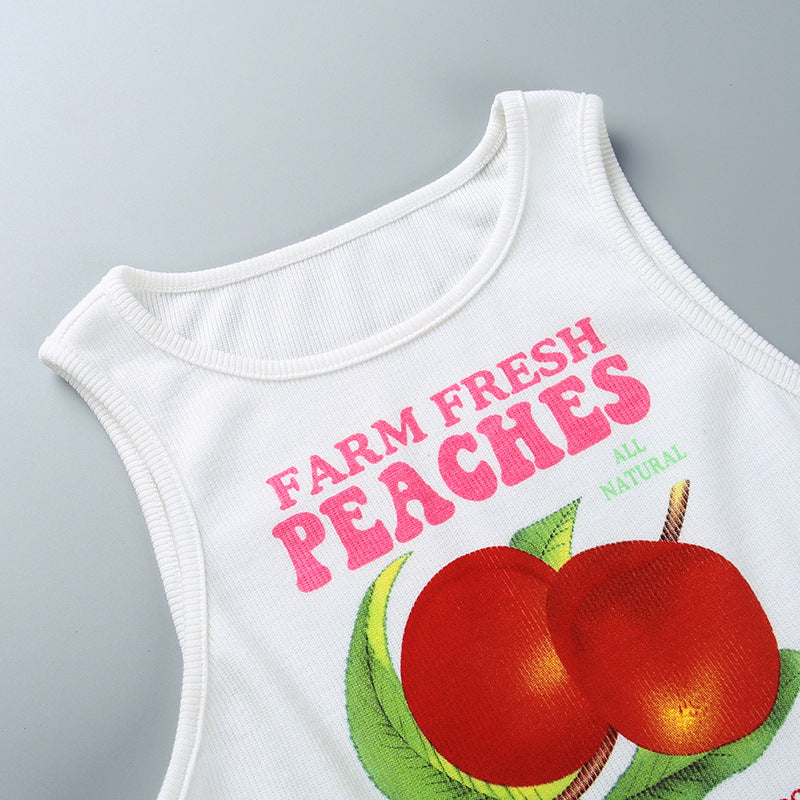 Women's Peach Print Sleeveless Pullover Tank Top