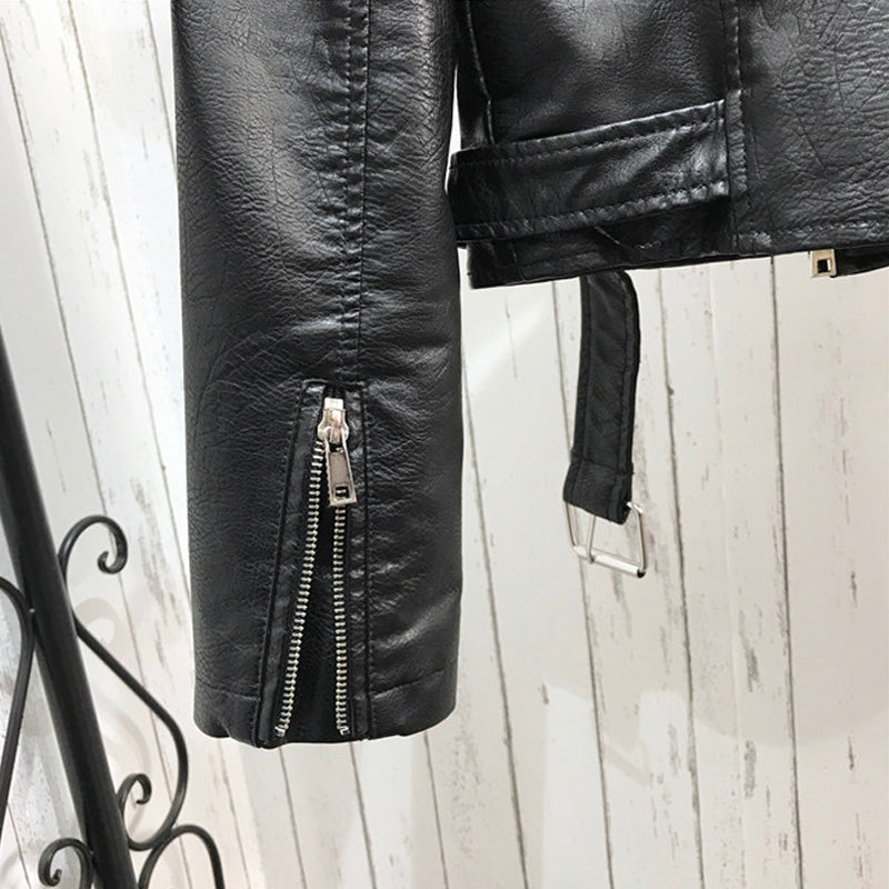 Long sleeve zipped leather jacket