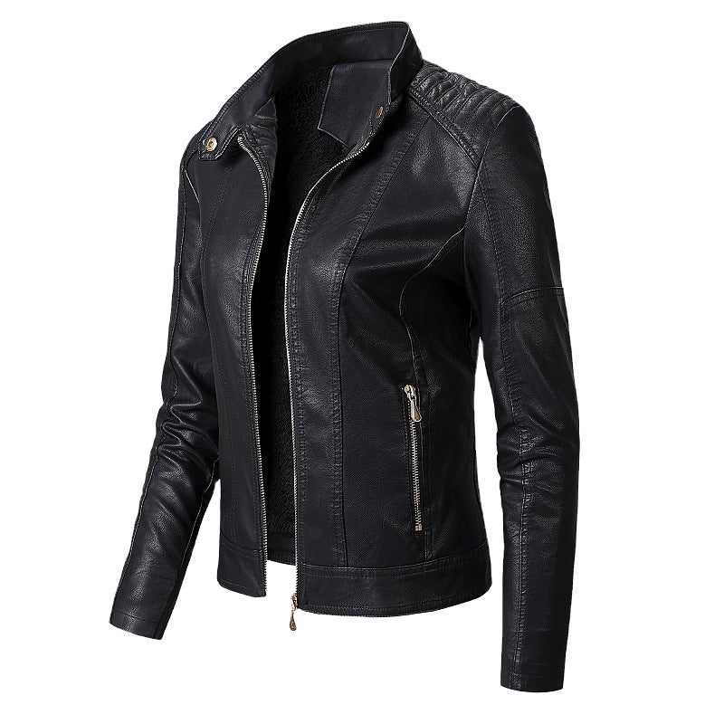 New Women's Leather Jackets Plus Velvet Jackets Fashion PU Ladies Leather Jackets