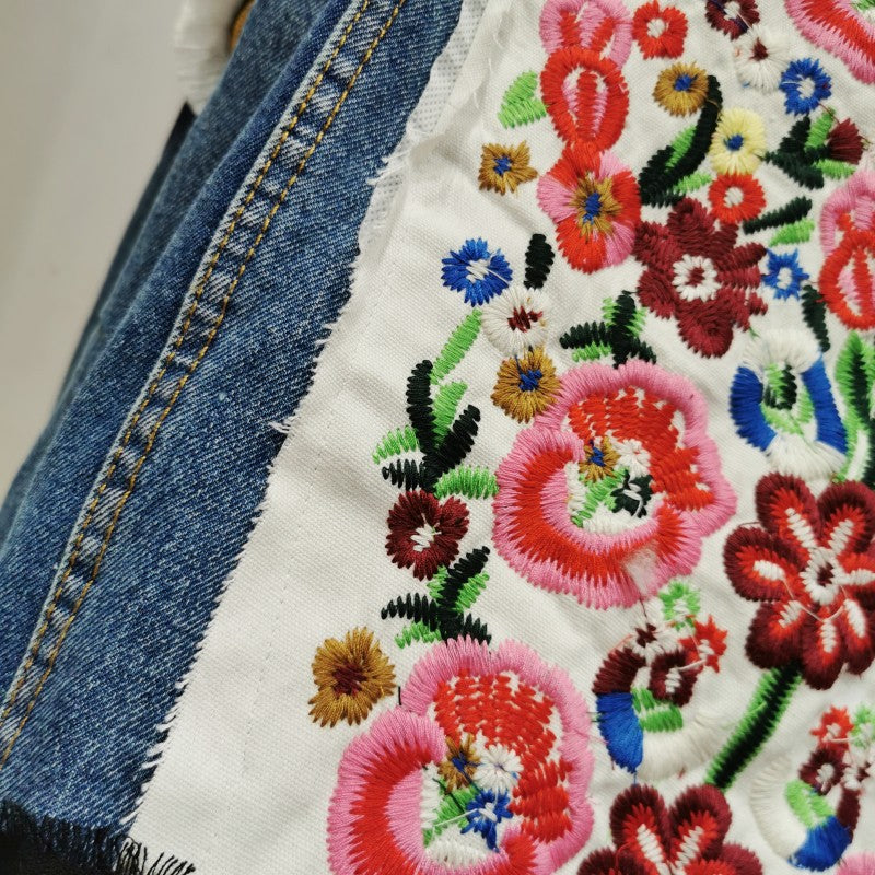 Embroidered Sequined Long-sleeved Denim Jacket