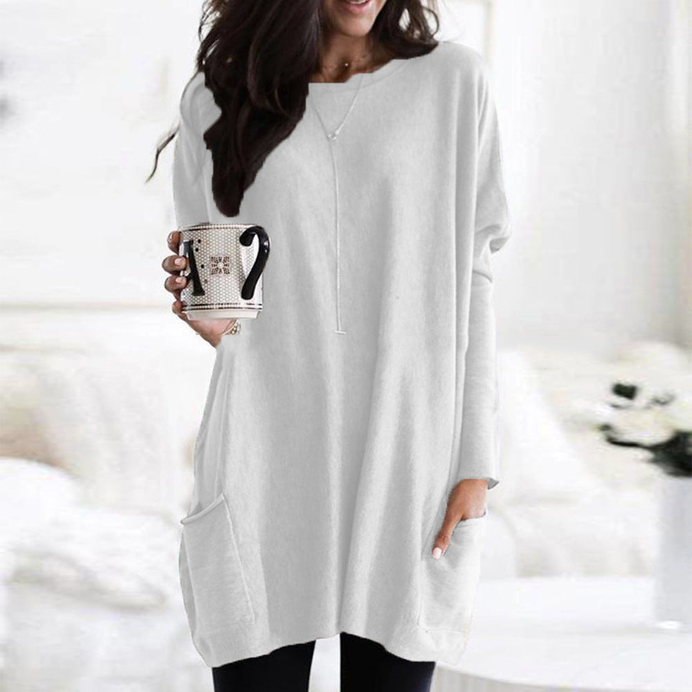 European And American Long-Sleeved Casual Pocket T-Shirt
