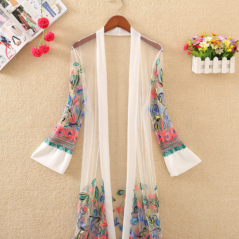 Summer new embroidered beach sunscreen clothing women's mid-length