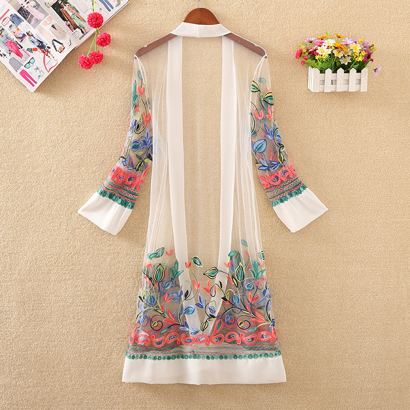 Summer new embroidered beach sunscreen clothing women's mid-length