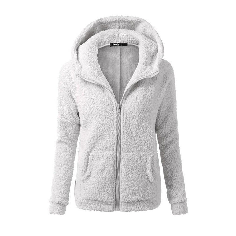 Autumn And winter Women's Clothing Solid Color Hooded Zipper Coat