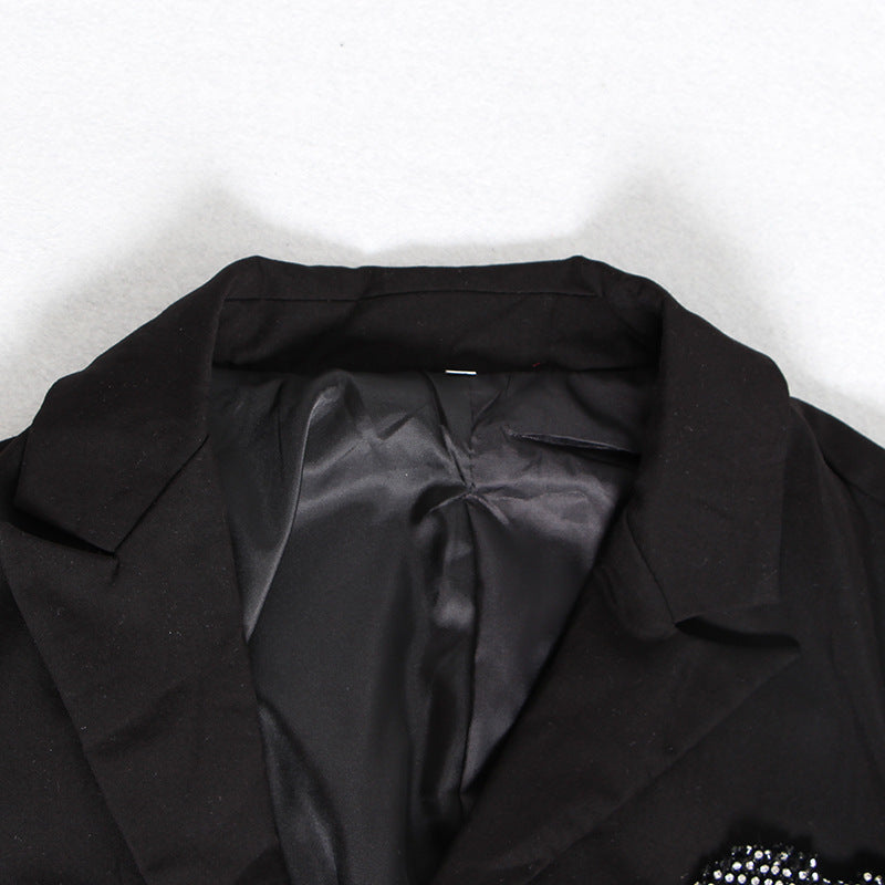 British Style Elegant Hot Bead Net Small Suit Stitching Long Sleeve Small Suit Jacket