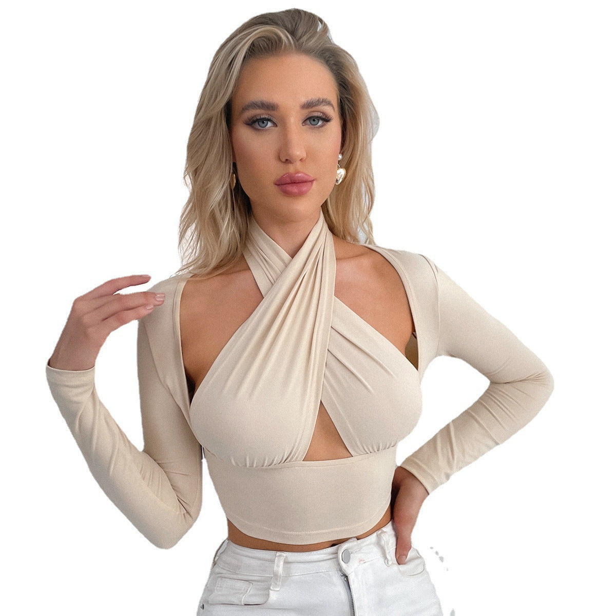 Sexy Cross-neck Hollow Bottoming Shirt Ladies Top