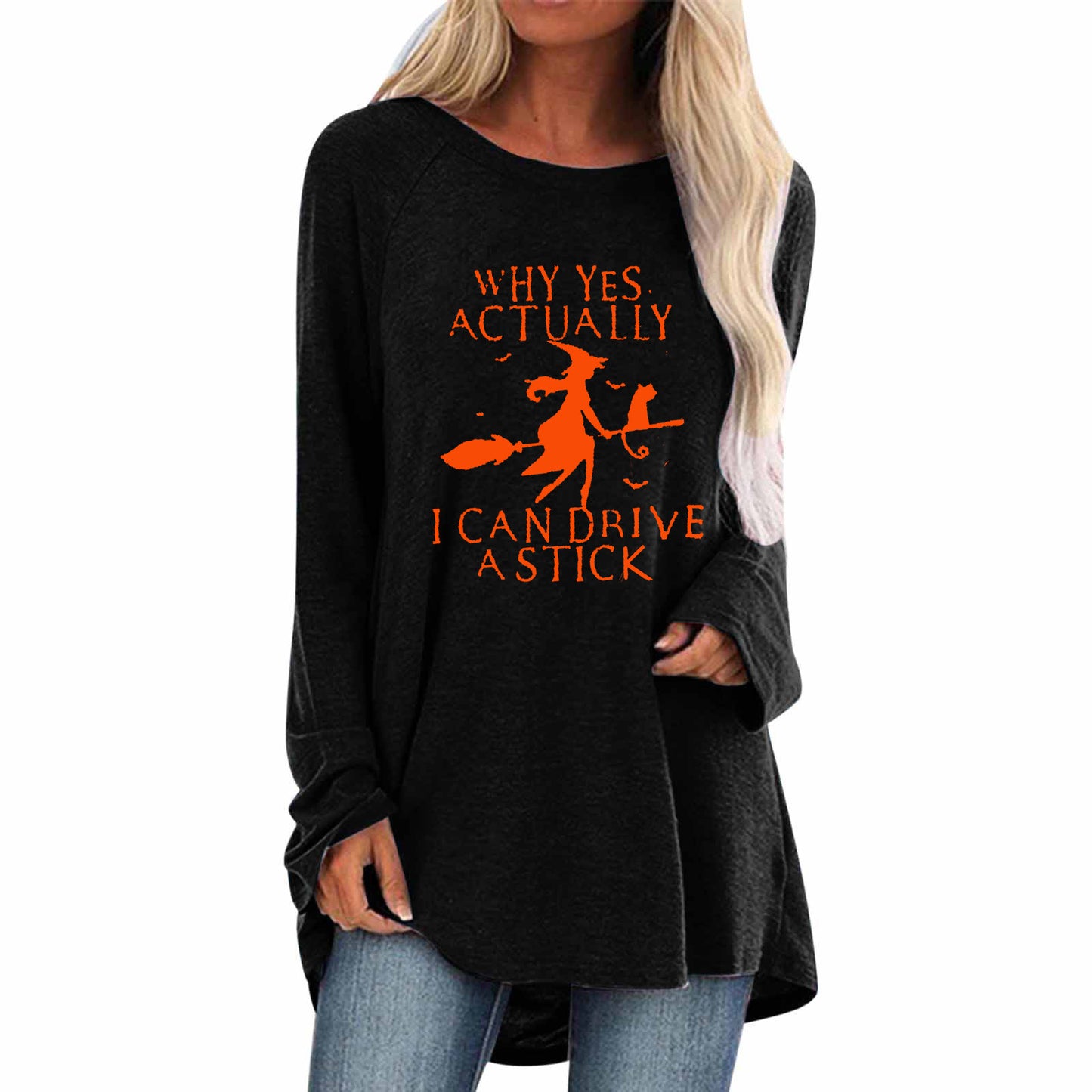 Halloween Witch Letter Print Loose Long Sleeve T-Shirt