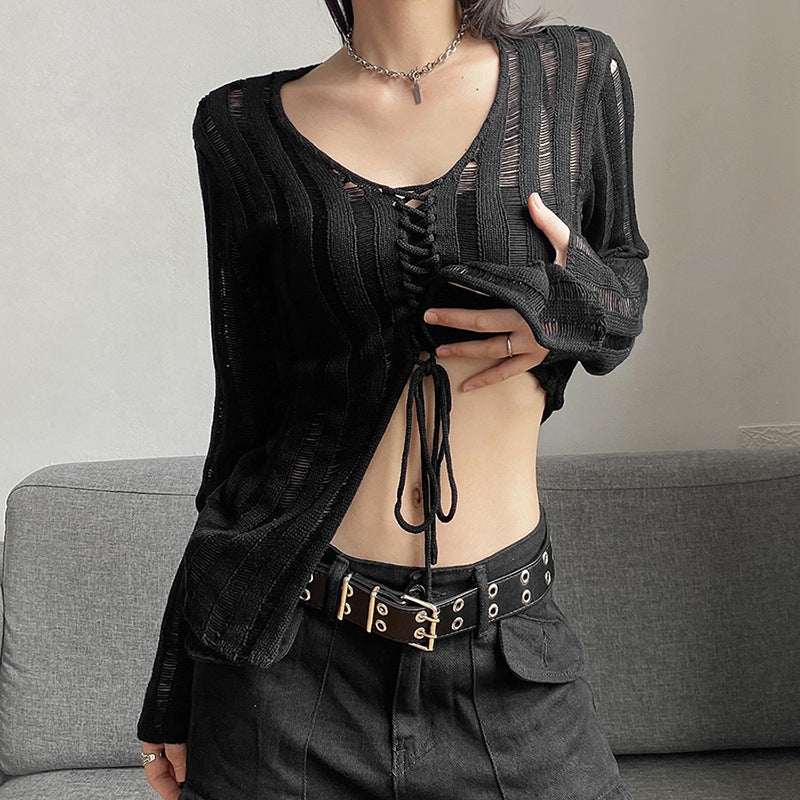 Women's Solid Color Loose Street Fashion V-neck Top