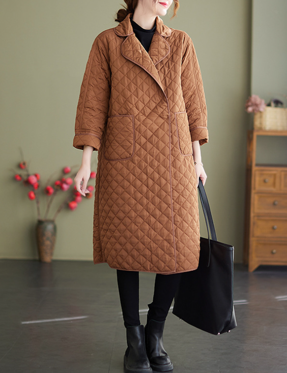 Solid Color Mid-length Long-sleeved Concealed Button Loose Cotton Coat Jacket Women