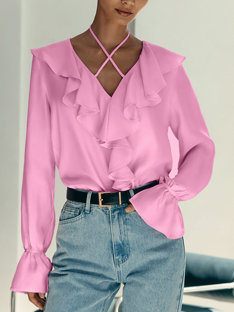 Women's Fashionable Simple Ruffled Shirt Long Sleeve