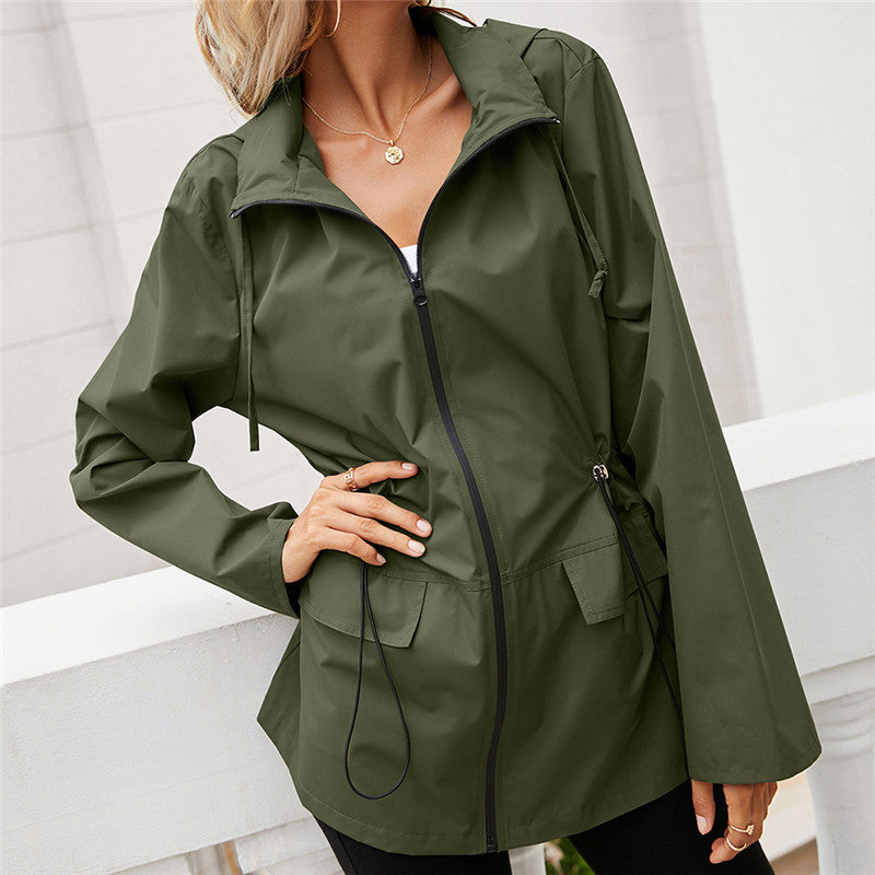 Hooded Waist Rainproof Raincoat With Zipper Raincoat