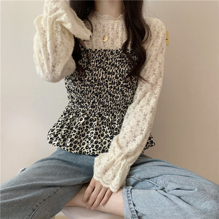 Waist-tight Fashionable Long Sleeve Female Student French Top Female