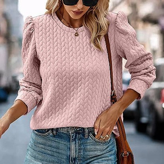 Round Neck Bubble Long Sleeve Top