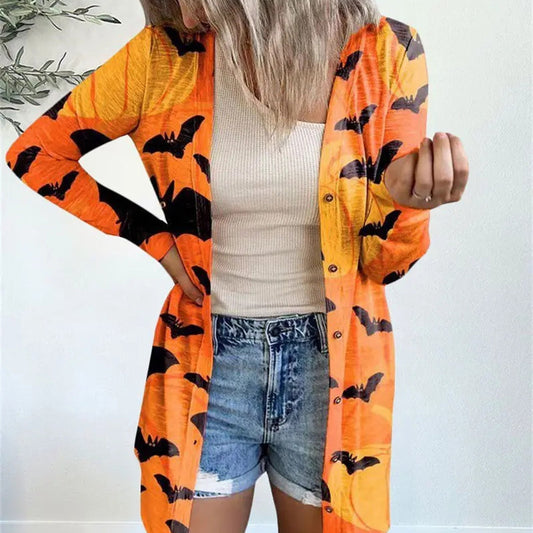 Autumn And Winter New European And American Halloween Theme Printed Coat
