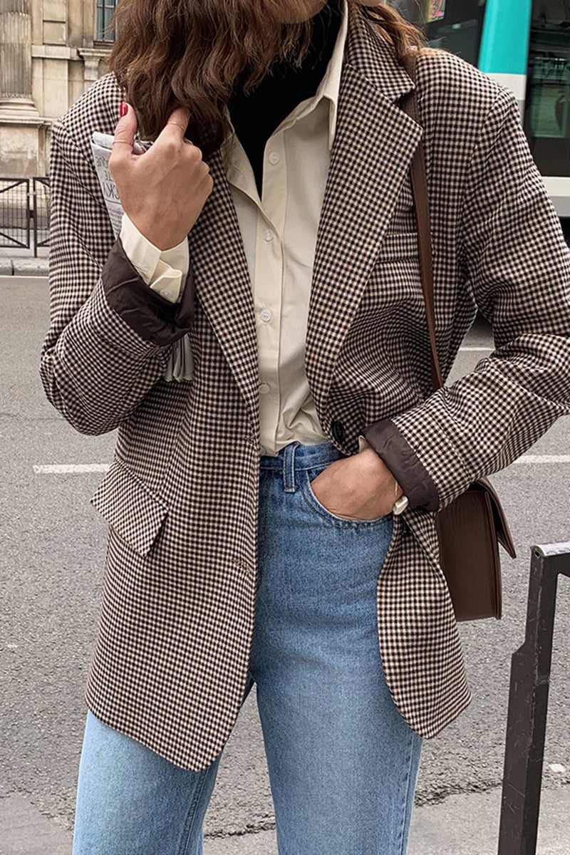 Vintage British Lapel Houndstooth Long Sleeve Blazer