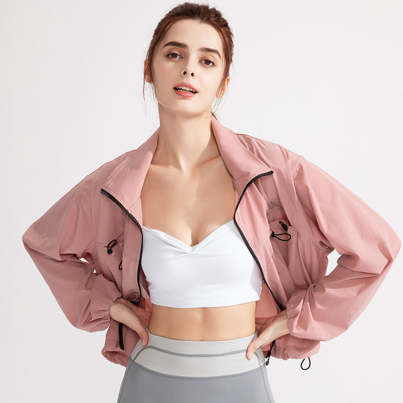New Pocket Zipped Sports Coat Sun-proof Yoga Jacket Quick-drying Running Outdoors Workout Clothes Long-sleeved Top For Women