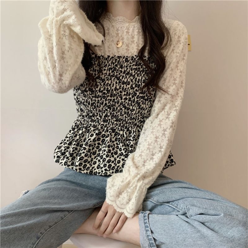 Waist-tight Fashionable Long Sleeve Female Student French Top Female