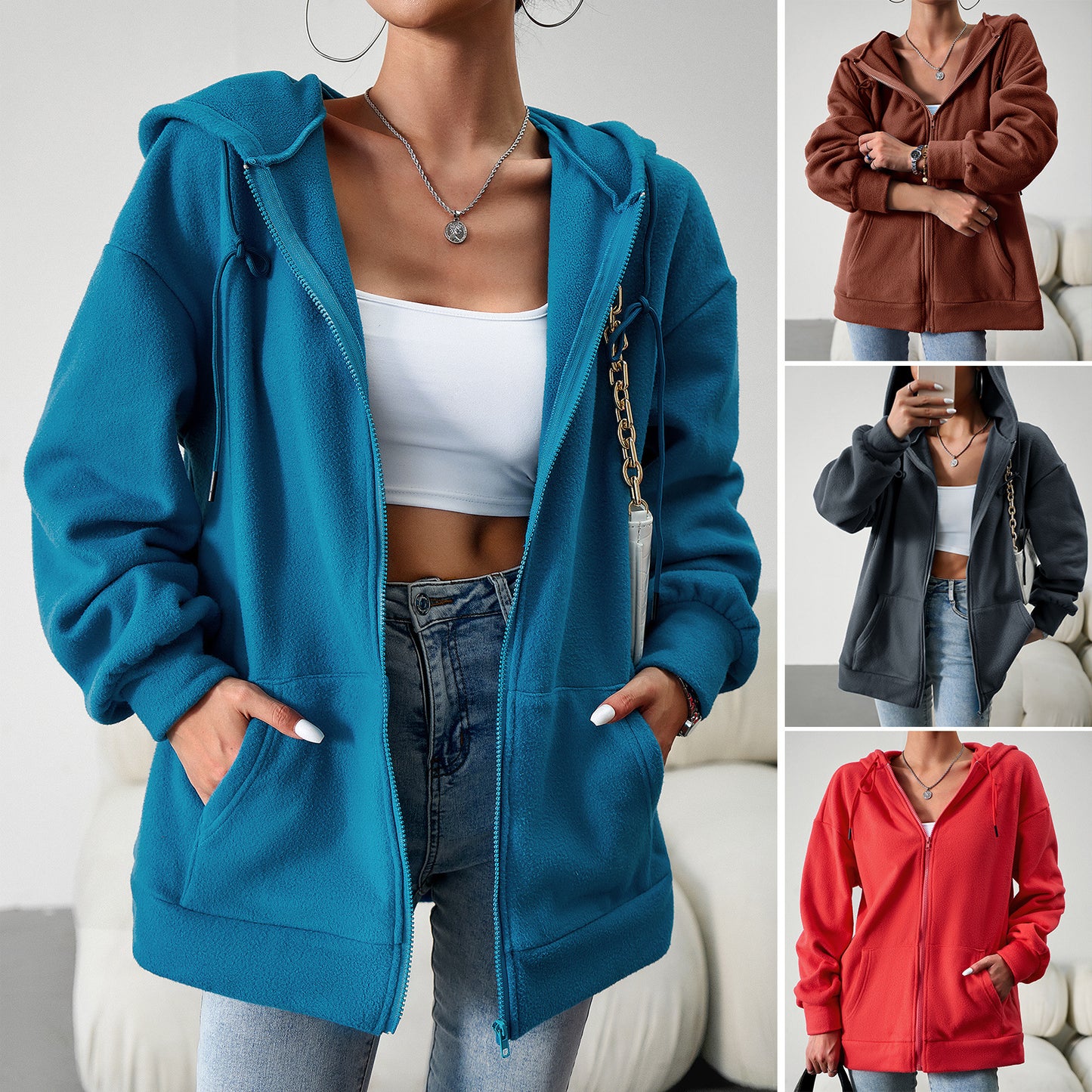 Women's Fashion Loose Casual Sweater Cardigan Hooded Coat