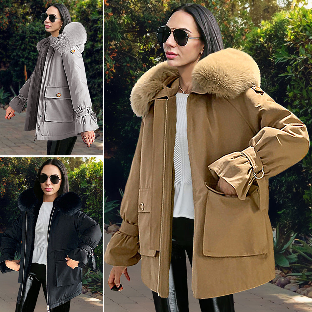 Long Sleeve Plush Liner Plus Size Ladies Coat