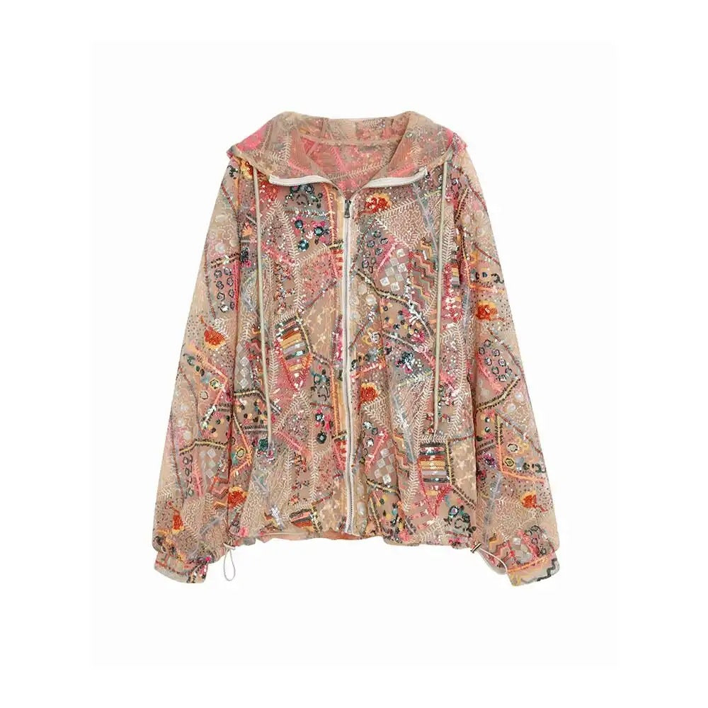 Summer New Hooded Heavy Embroidery Sequins Coat For Women