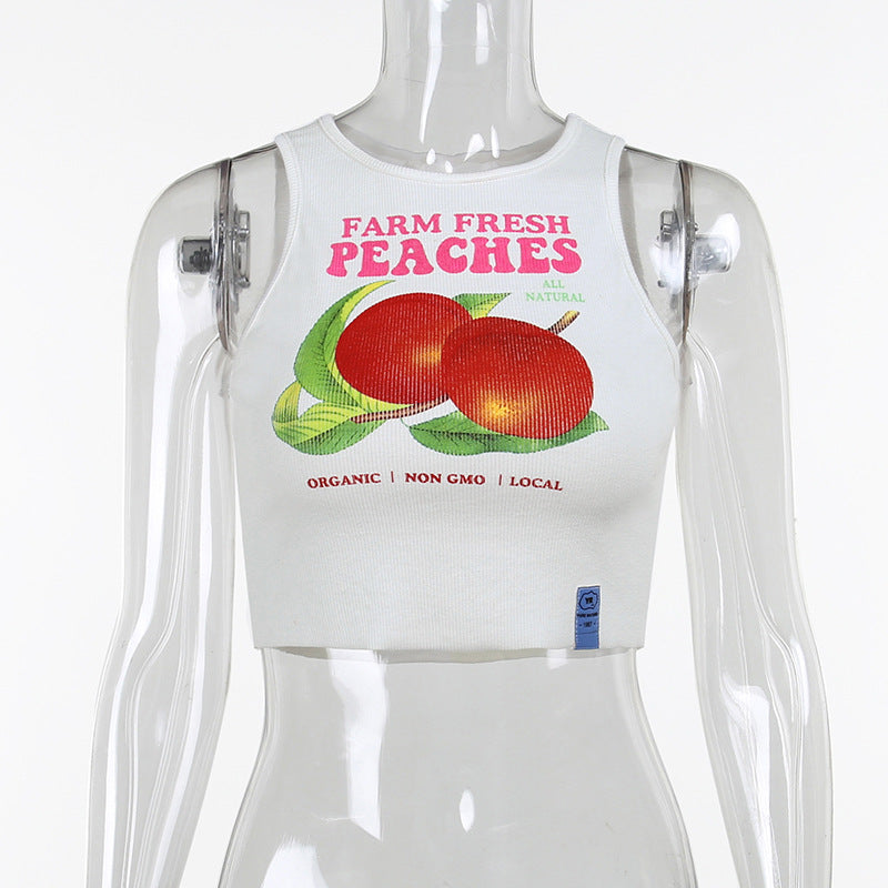 Women's Peach Print Sleeveless Pullover Tank Top