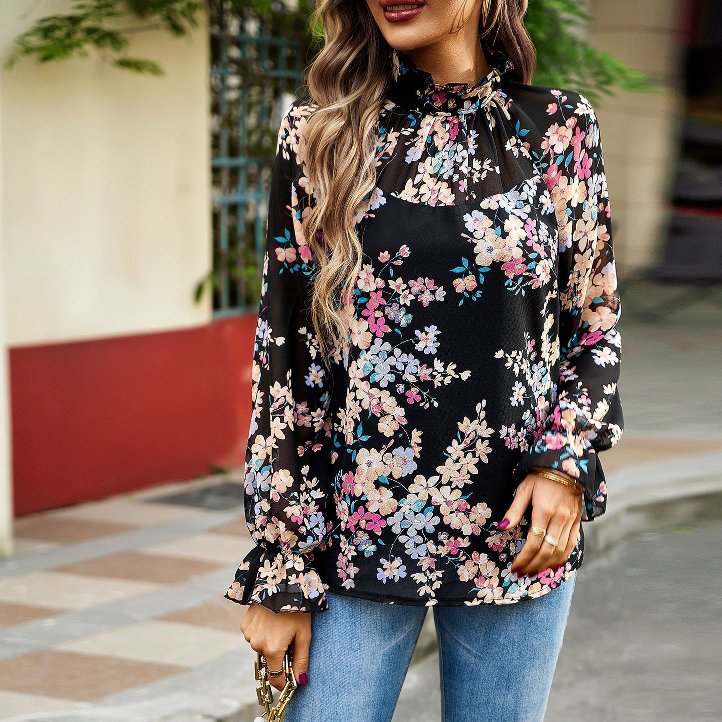 Women's Fashion Elegant Floral Long Sleeve Shirt