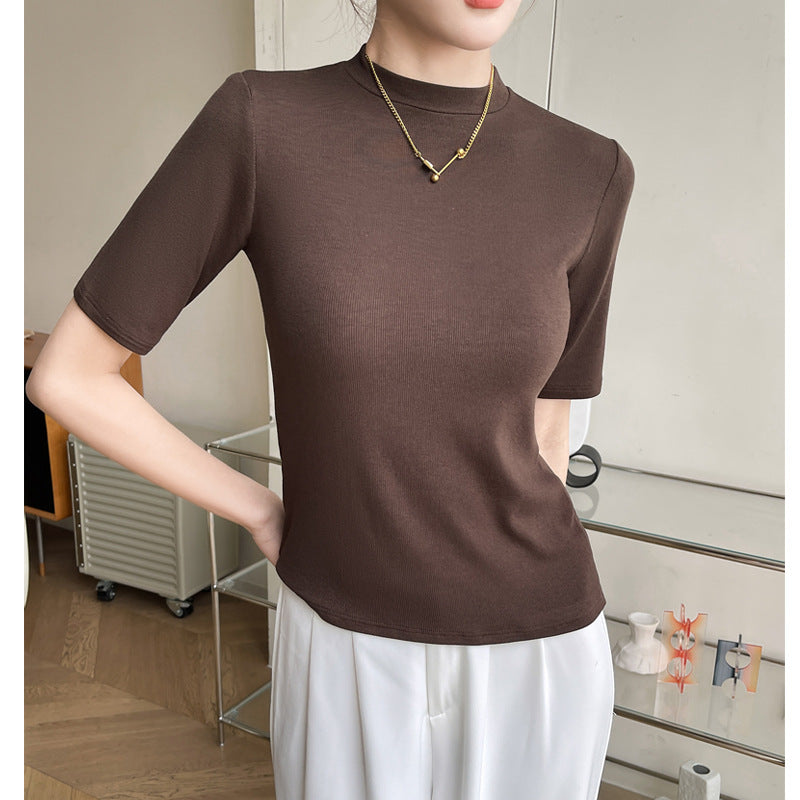 Modal Thread Small Round Neck Short Sleeve T-shirt For Women