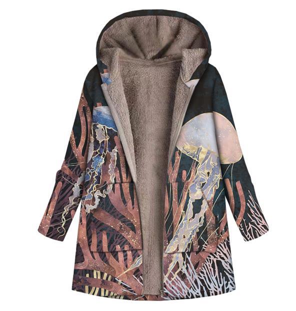 Hooded Cotton-padded Clothes Loose Printed Long Sleeve Brushed Womenswear