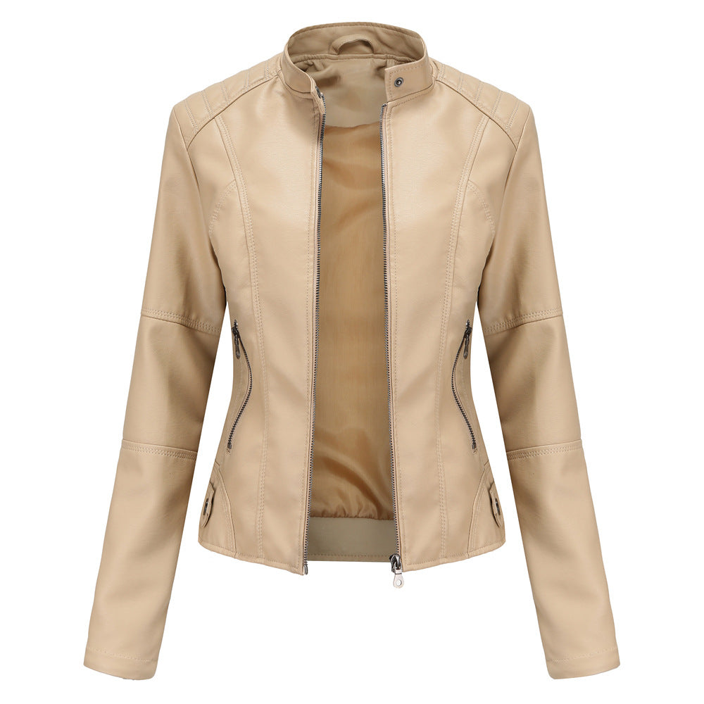 Thin Large Size Leather Clothing With Stand Collar Slim-fit Jacket