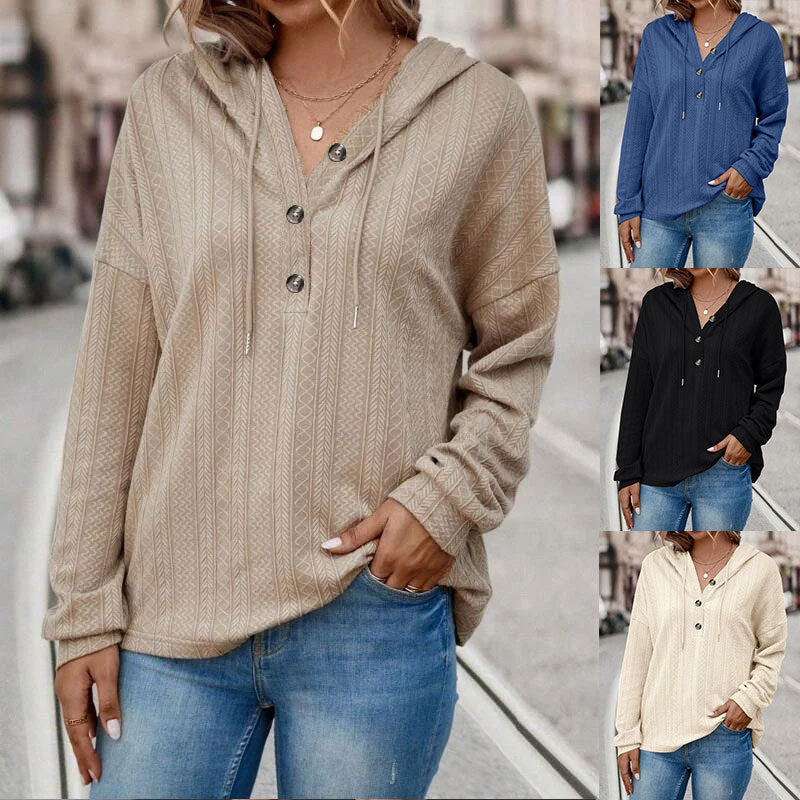 Women's Fashion Loose Casual Solid Color Hooded Long Sleeve Sweater