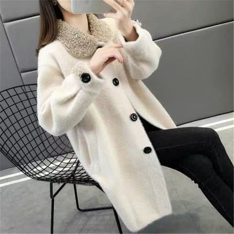 Loose And Thickened Lapel Cardigan New Single Breasted Knitting Coat