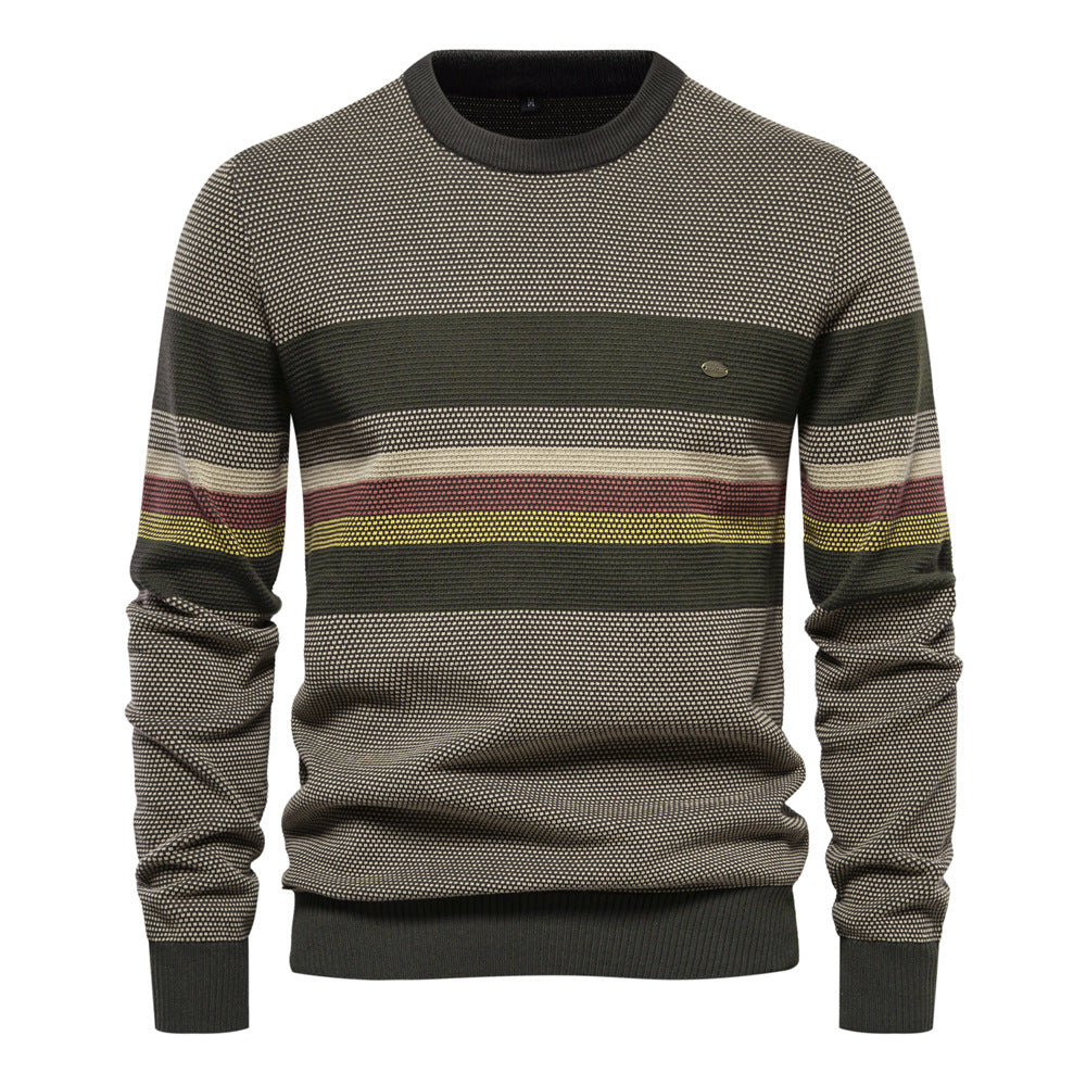 Men's Fashion Casual Slim Round Neck Striped Sweater
