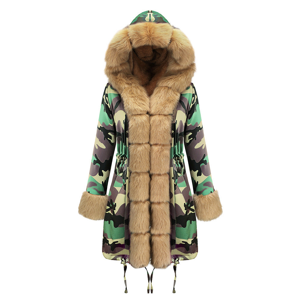 Women's Cotton Jacket With Hooded Coat And Fur Collar