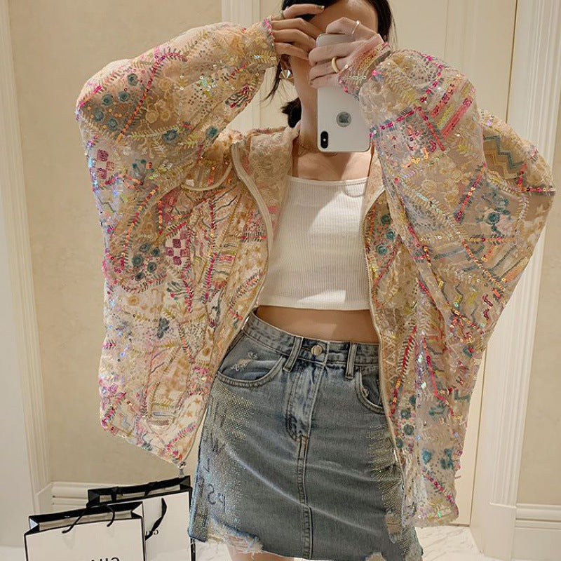 Summer New Hooded Heavy Embroidery Sequins Coat For Women