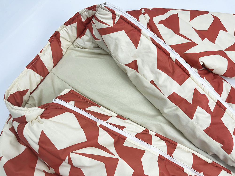 Women's Trendy Pattern Print Cotton-padded Jacket Short Coat