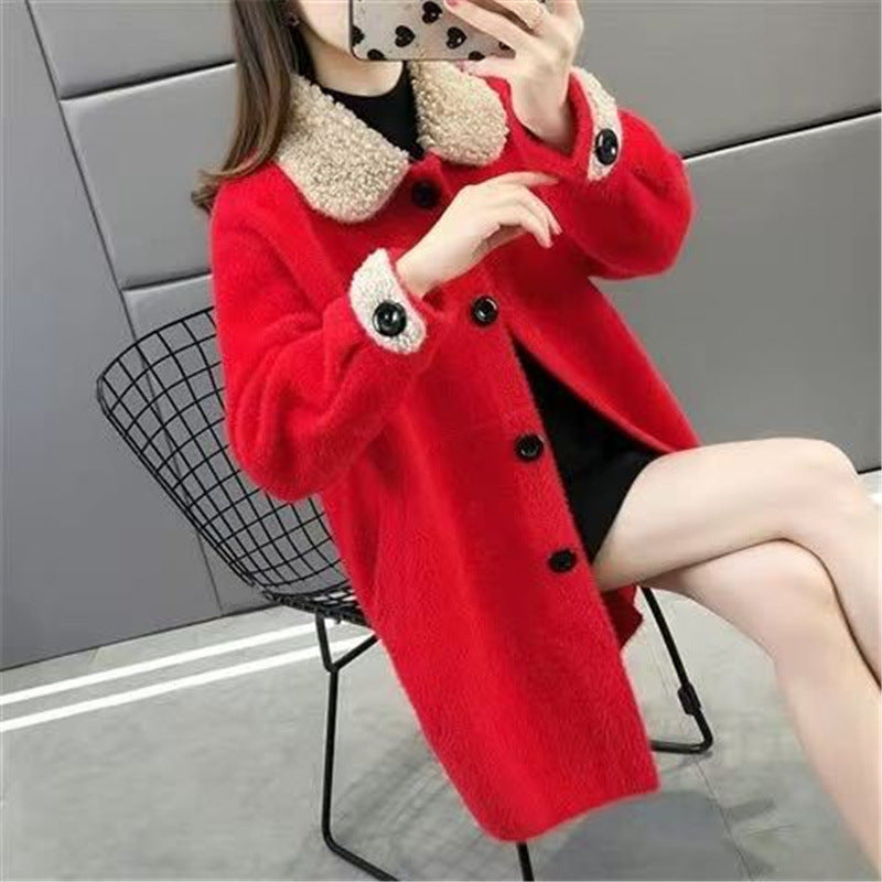 Loose And Thickened Lapel Cardigan New Single Breasted Knitting Coat