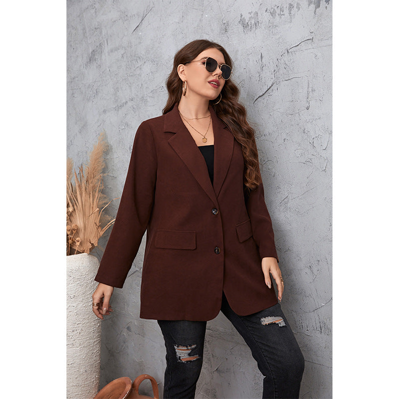 Brown Casual Plus Size Suit Coat Women's