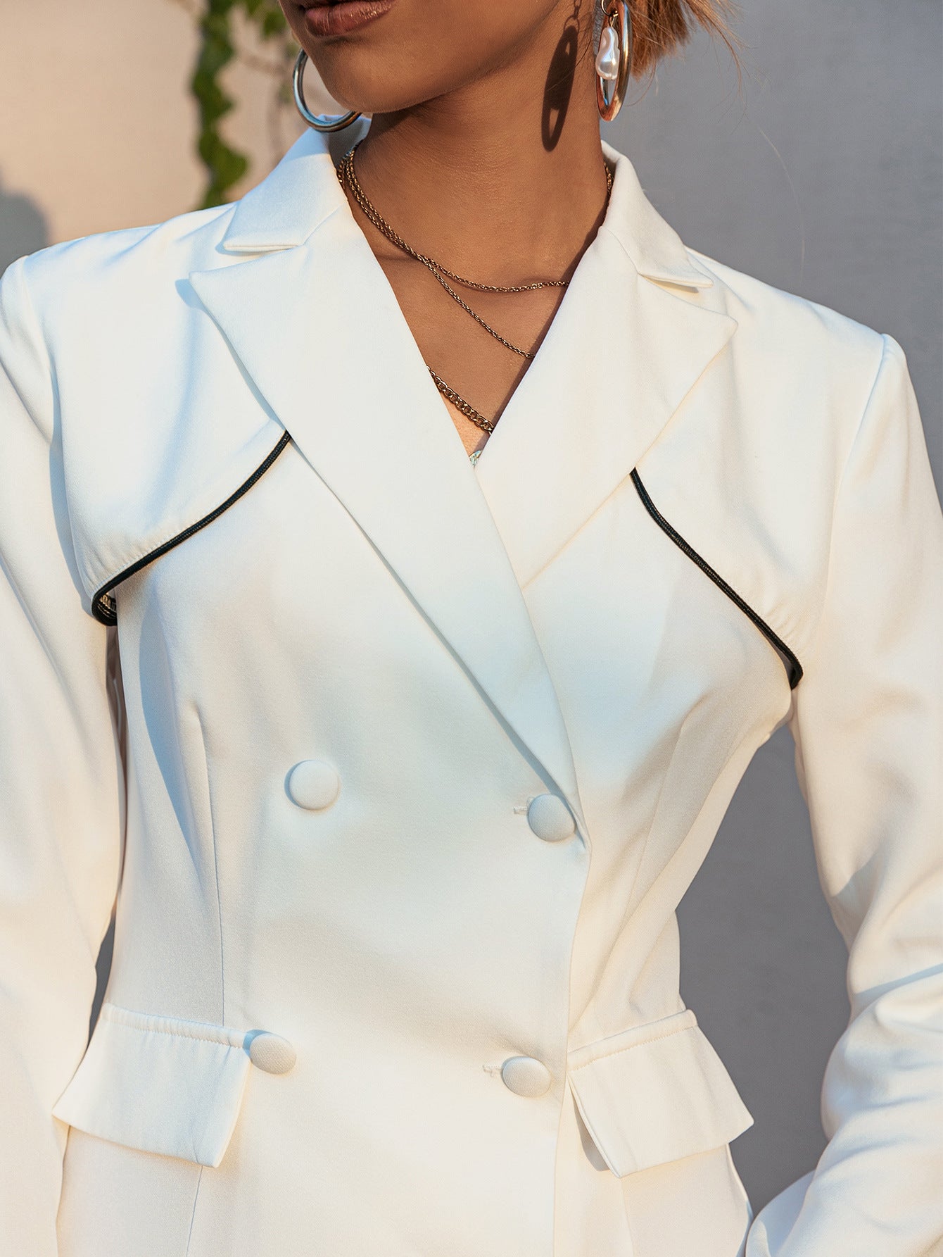 Women's V-neck Frill Long-sleeved Suit Mini Skirt