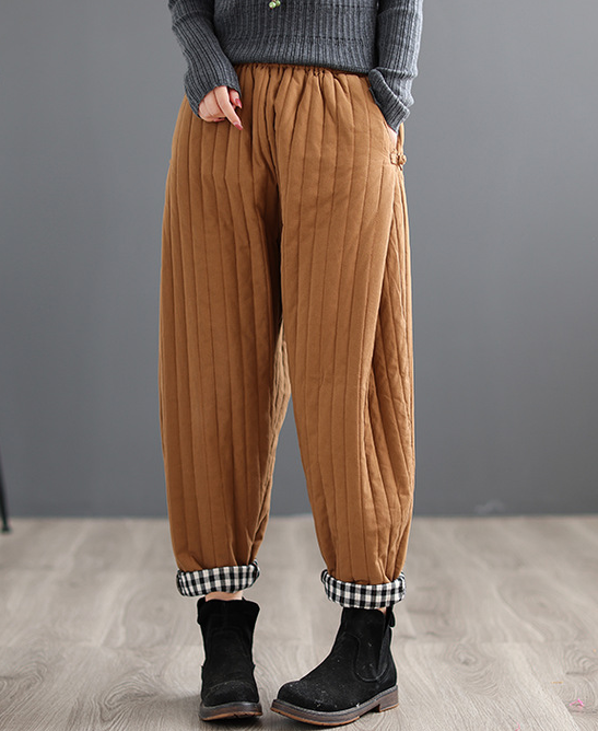 Cotton Pants Vintage Clip Cotton Wide Leg Pants Elastic Waist Solid Color Casual Peplum Trousers Women