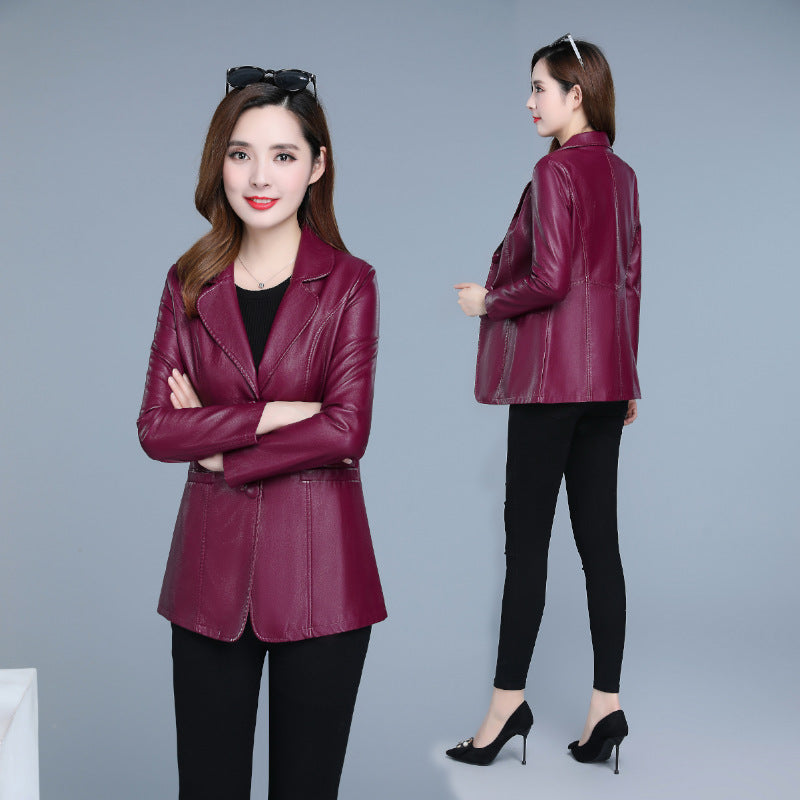 Short Leather Jacket Women Suit Collar Slim Fit