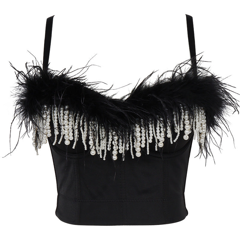 Women's Fashion Feather One Shoulder Sling Top