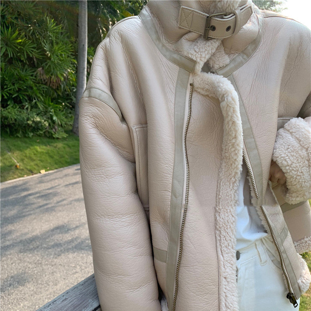 Thickened Warm Lamb Wool Coat Women Solid